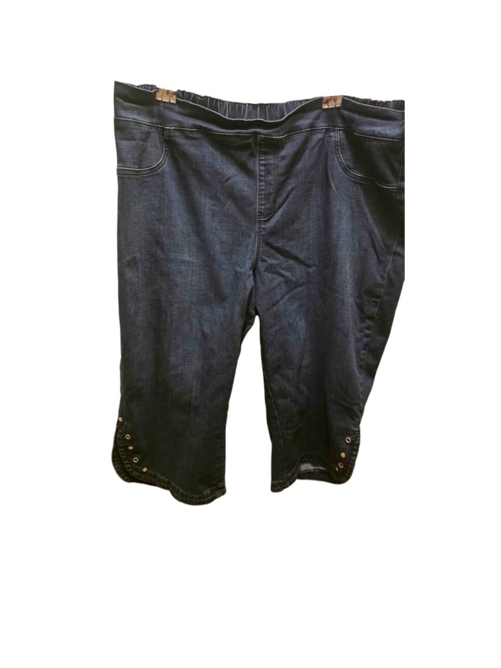 Catherine's Dark Blue Elastic Waist Denim Capri with Stud Trim
